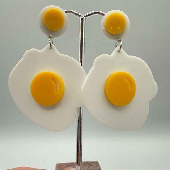 Fried Egg Earrings - Pierced Acrylic Earrings - Picture 6 of 8